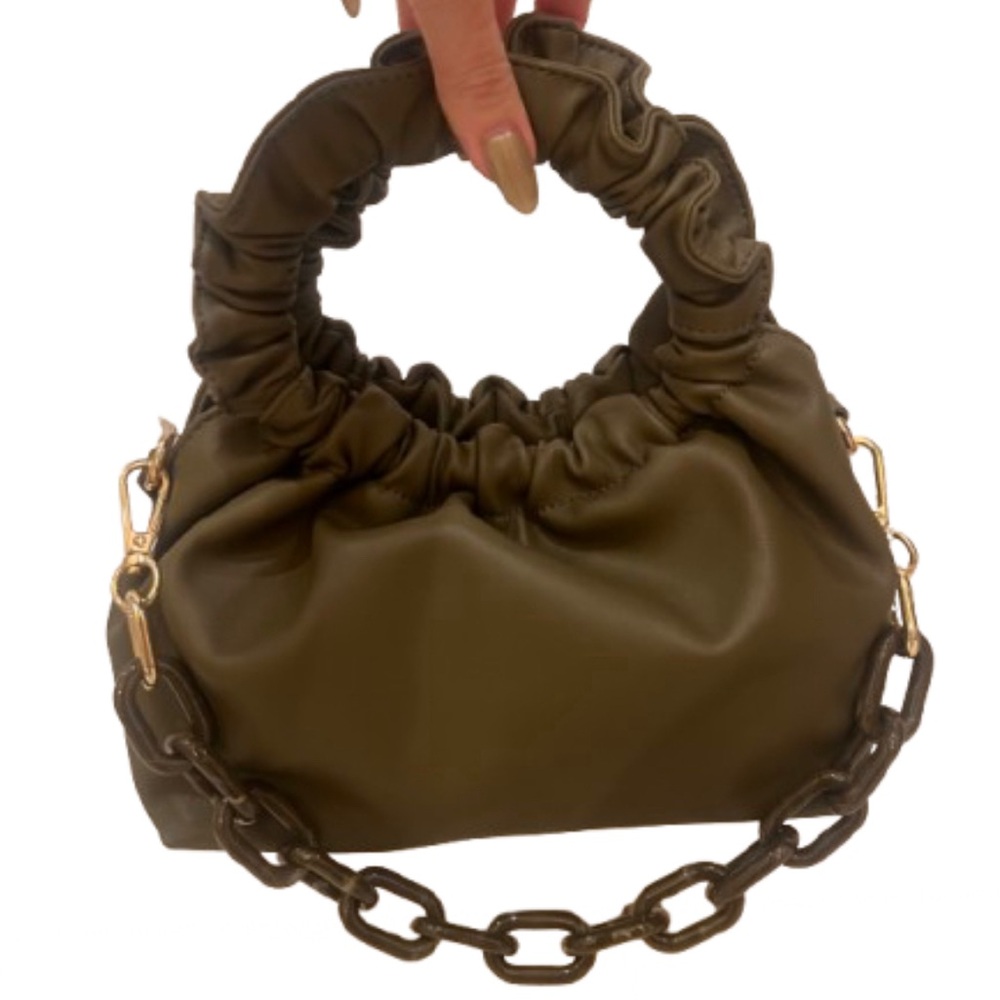 Melie Bianco olive green chain bag with crossbody strap vegan New